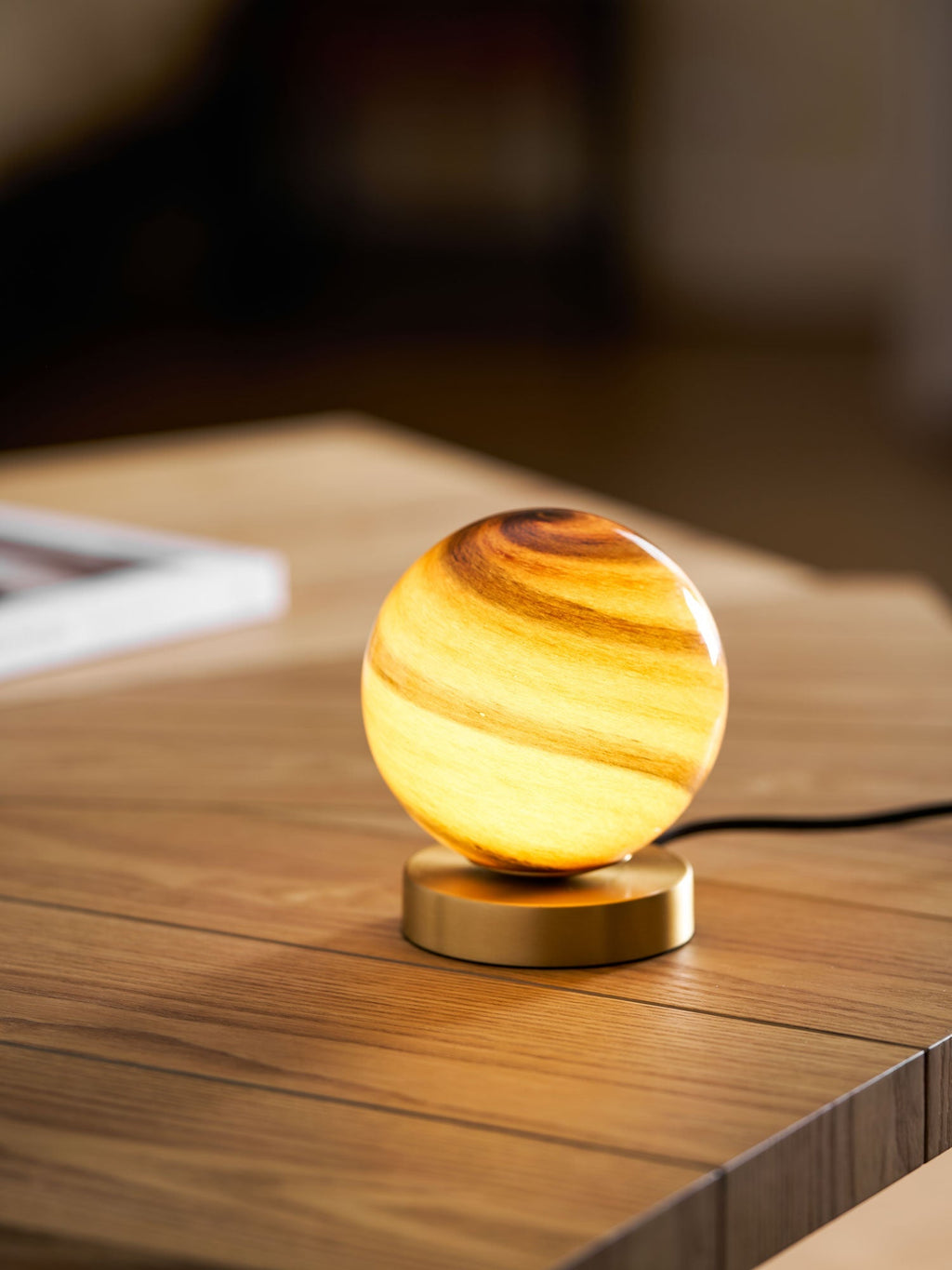 Bedside Glass Ball Lamp With Gold Finish Brass Base