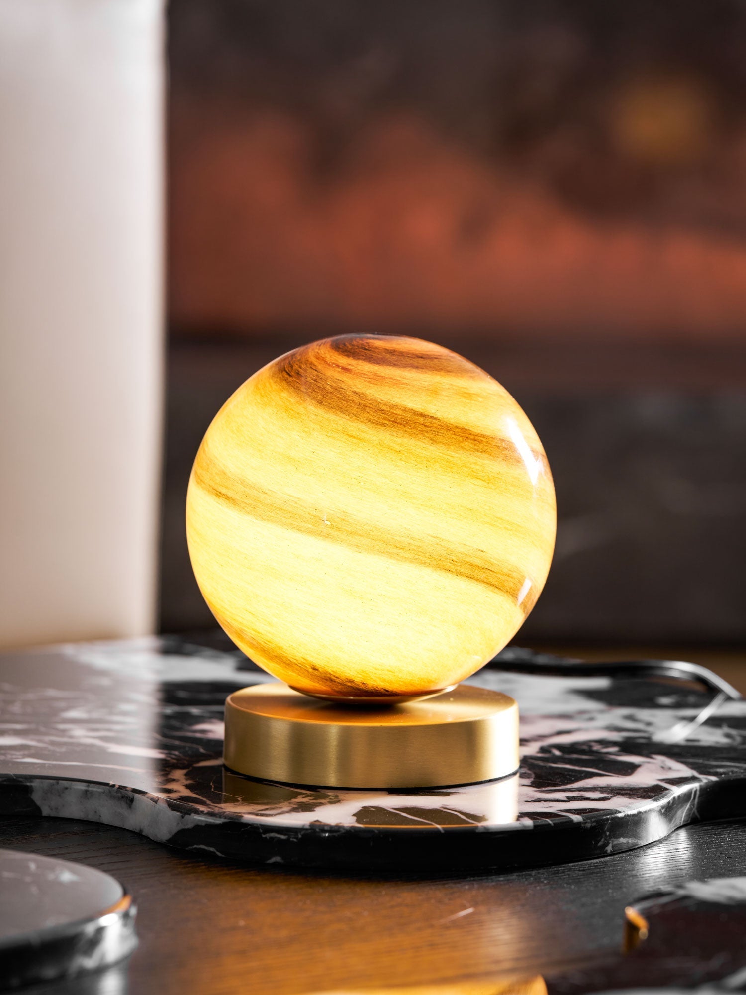 Bedside Glass Ball Lamp With Gold Finish Brass Base