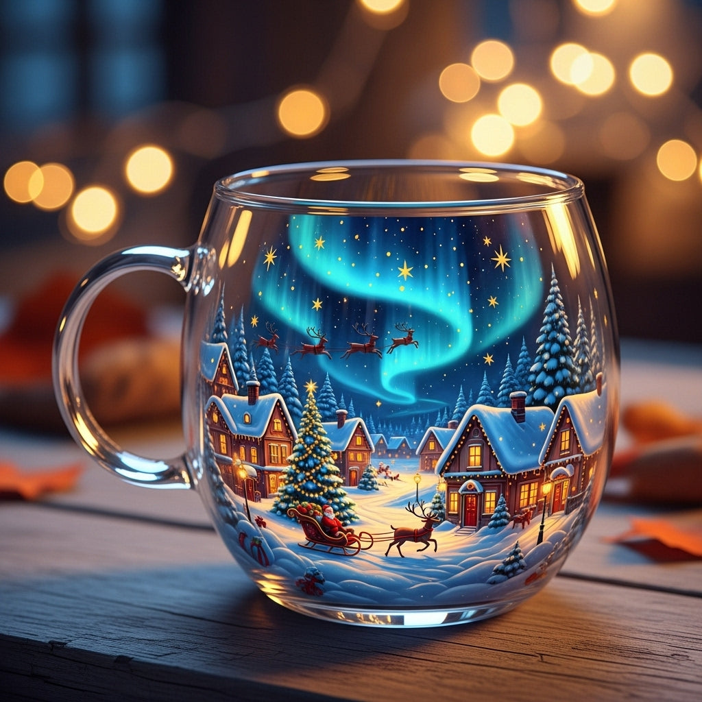 Clear Glass Tapered Cup — Frosted Landscape Motif