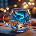 Clear Glass Tapered Cup — Frosted Landscape Motif