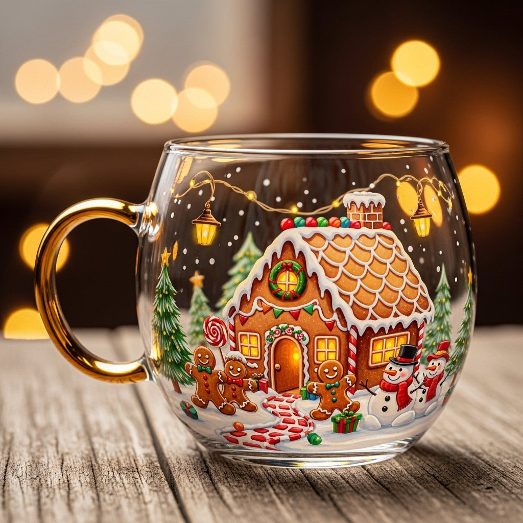 Clear Glass Tapered Cup — Frosted Landscape Motif