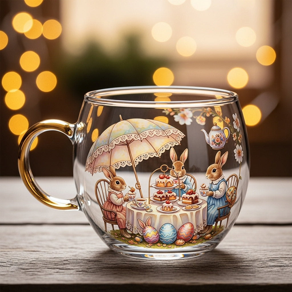 Clear Glass Tapered Cup — Frosted Landscape Motif