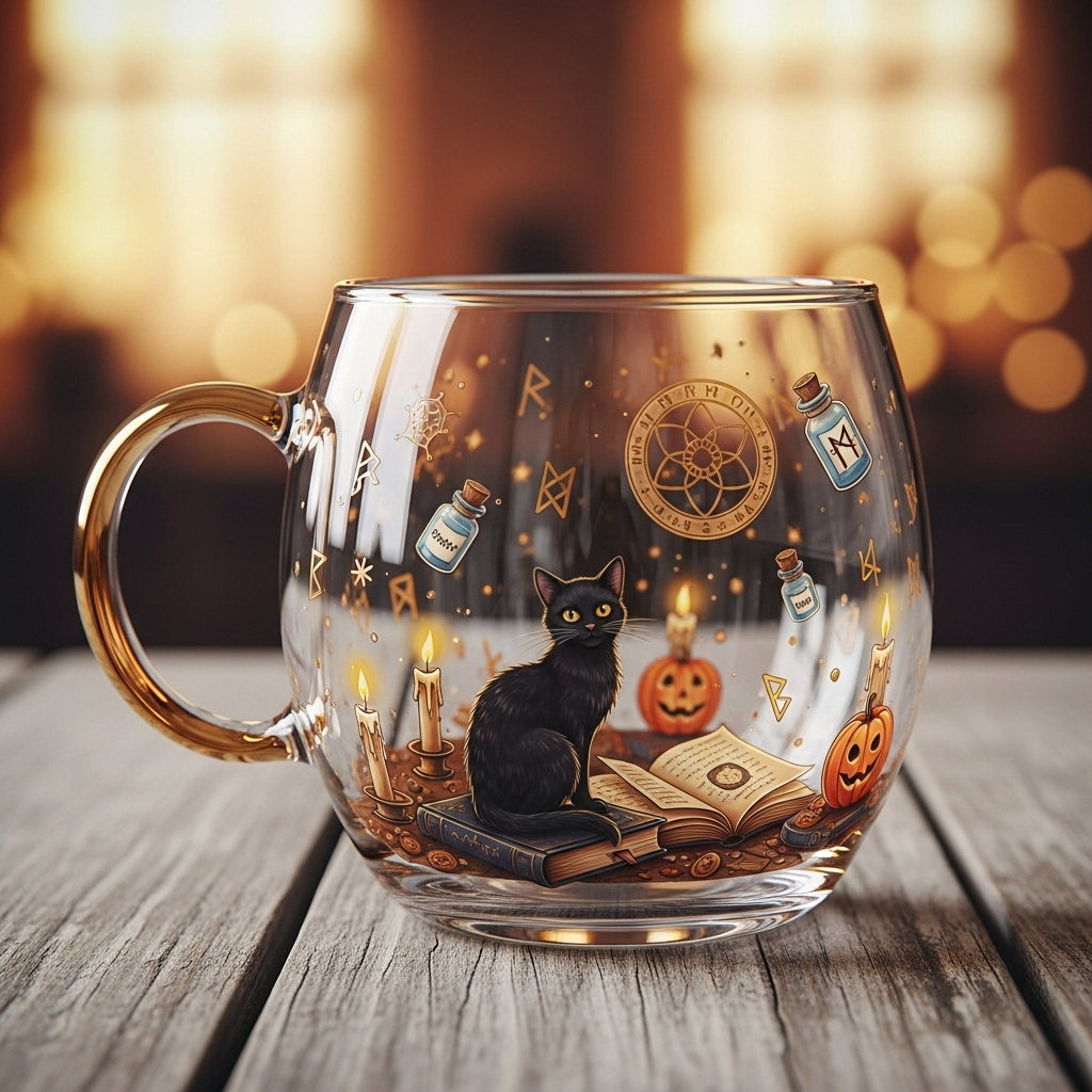 Clear Glass Tapered Cup — Frosted Landscape Motif