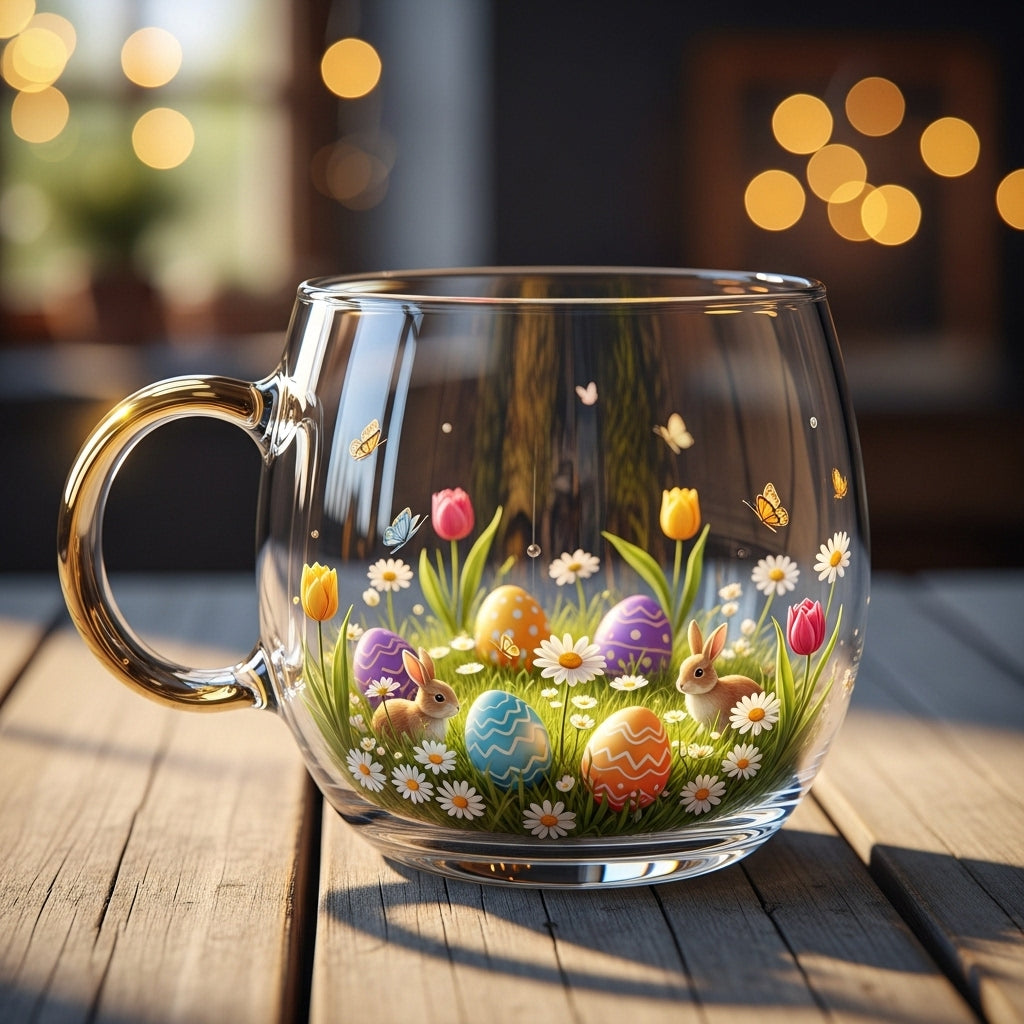 Clear Glass Tapered Cup — Frosted Landscape Motif