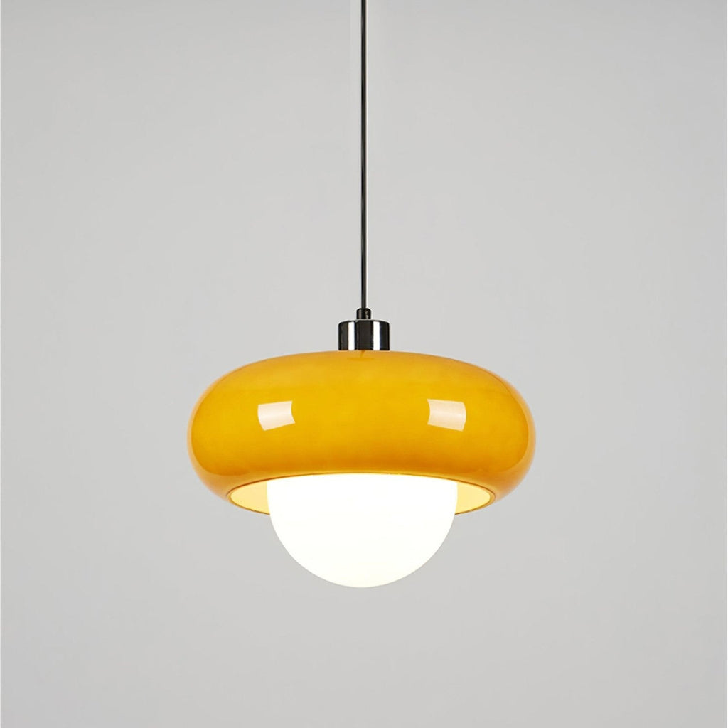 Pendant Glass Light With Chrome Mushroom Shade Bauhaus Style Adjustable