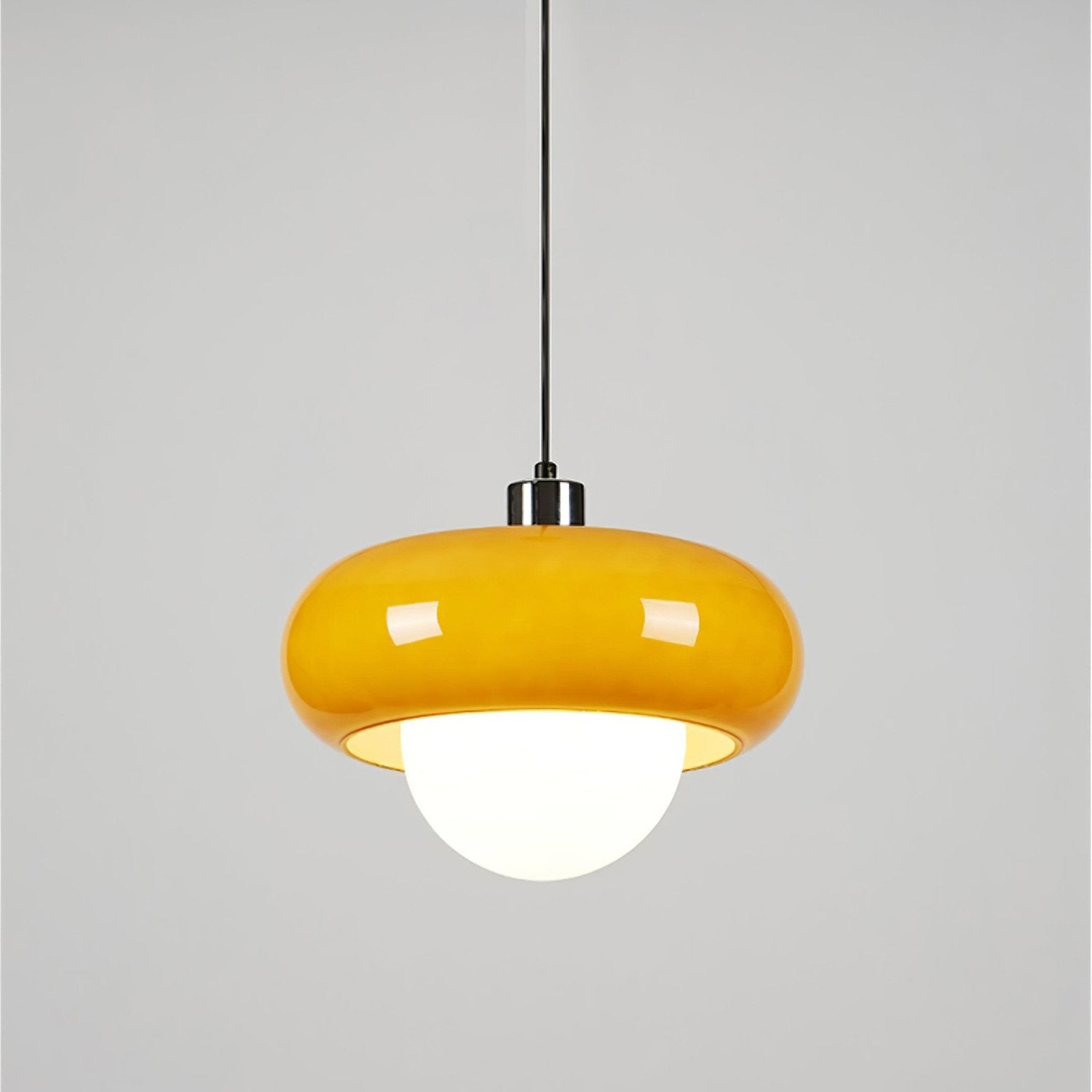 Pendant Glass Light With Chrome Mushroom Shade Bauhaus Style Adjustable