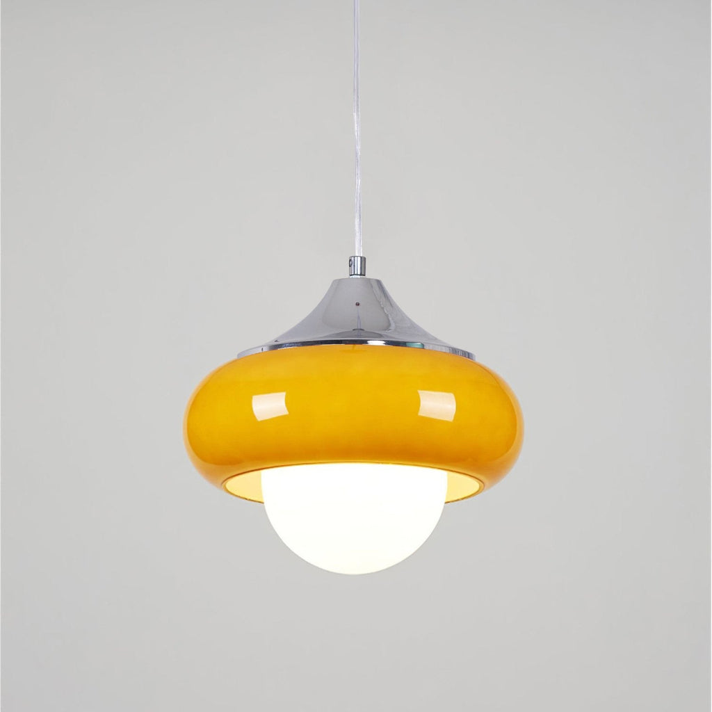 Pendant Glass Light With Chrome Mushroom Shade Bauhaus Style Adjustable