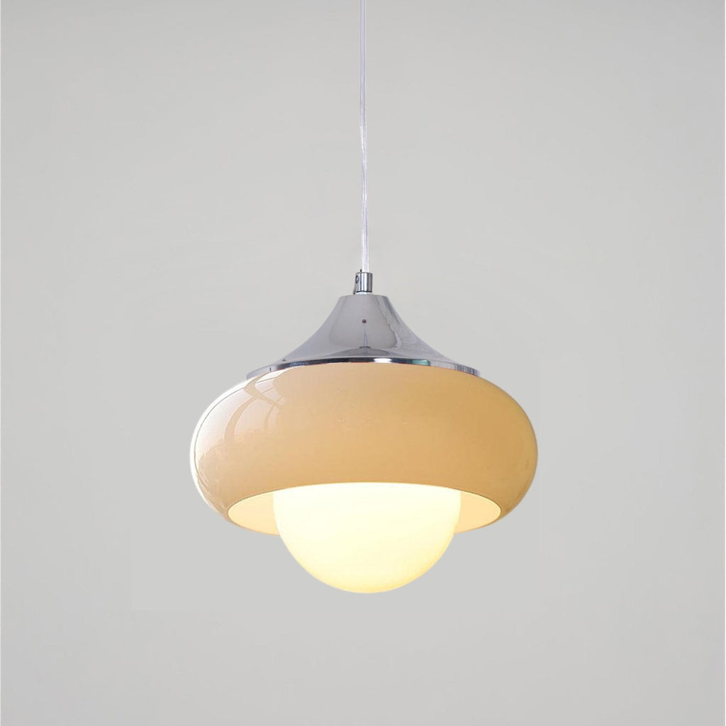 Pendant Glass Light With Chrome Mushroom Shade Bauhaus Style Adjustable