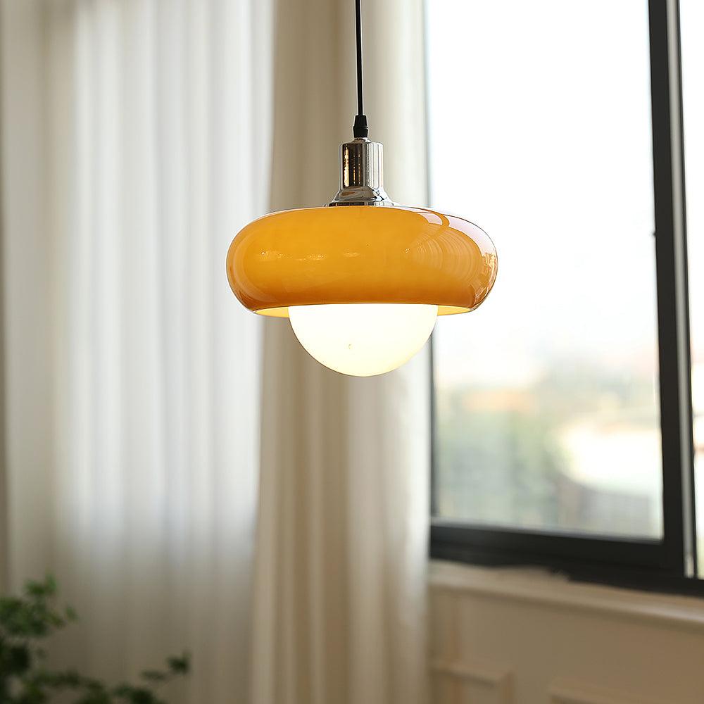 Pendant Glass Light With Chrome Mushroom Shade Bauhaus Style Adjustable