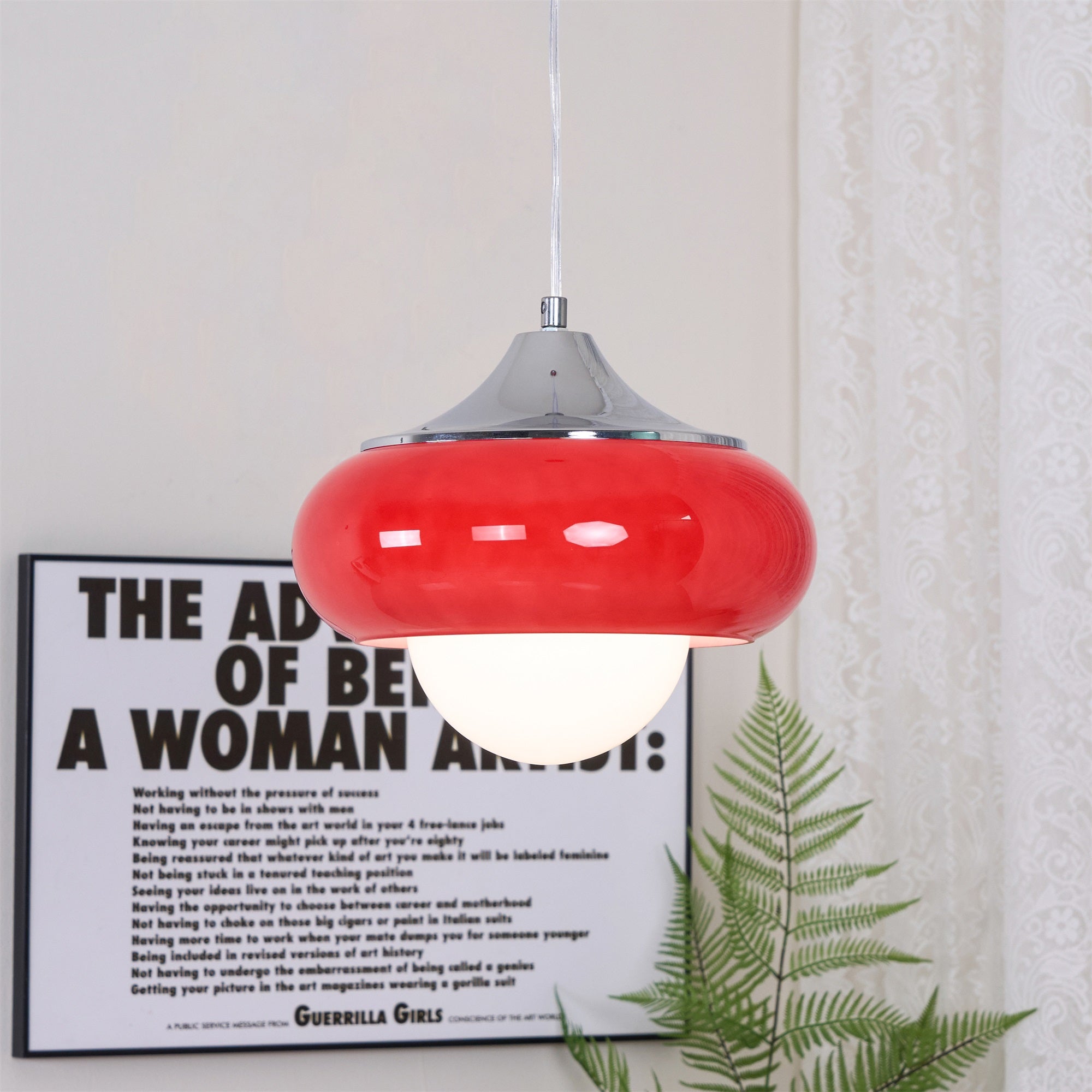 Pendant Glass Light With Chrome Mushroom Shade Bauhaus Style Adjustable