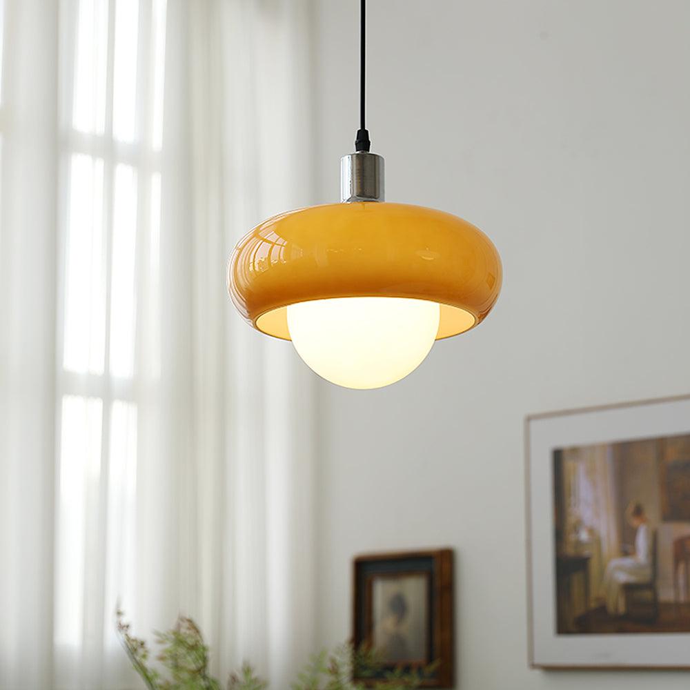 Pendant Glass Light With Chrome Mushroom Shade Bauhaus Style Adjustable