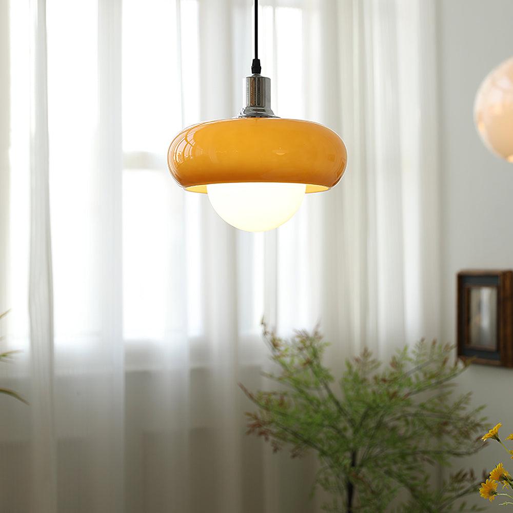 Pendant Glass Light With Chrome Mushroom Shade Bauhaus Style Adjustable