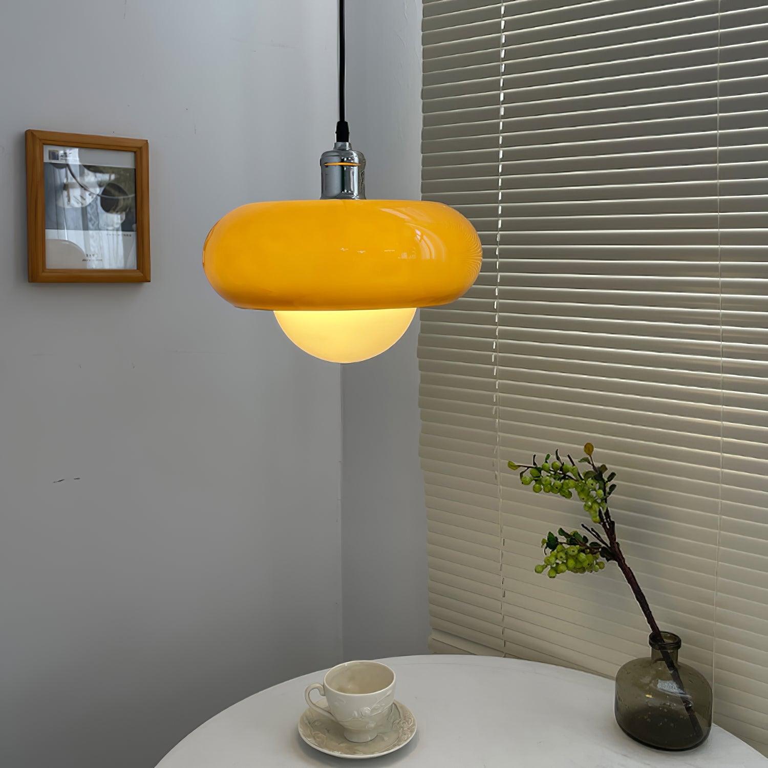 Pendant Glass Light With Chrome Mushroom Shade Bauhaus Style Adjustable