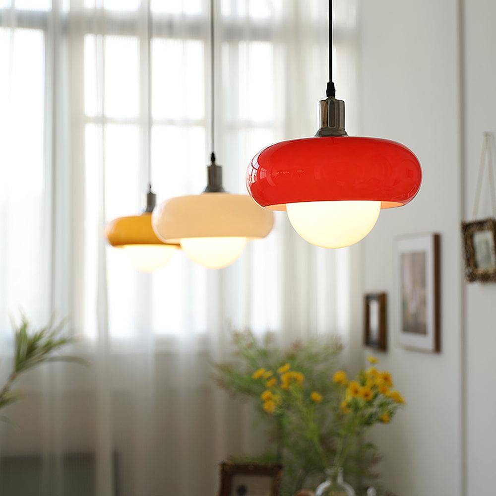 Pendant Glass Light With Chrome Mushroom Shade Bauhaus Style Adjustable