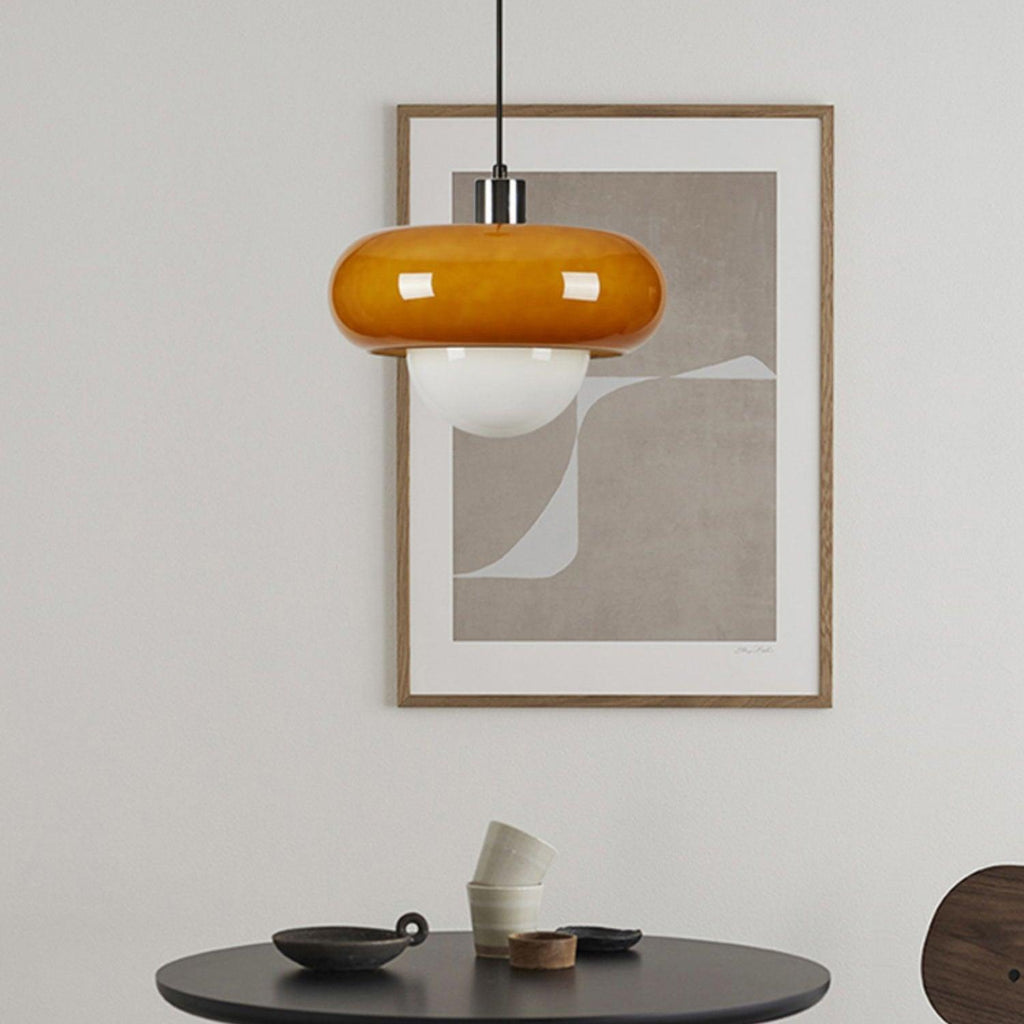 Pendant Glass Light With Chrome Mushroom Shade Bauhaus Style Adjustable