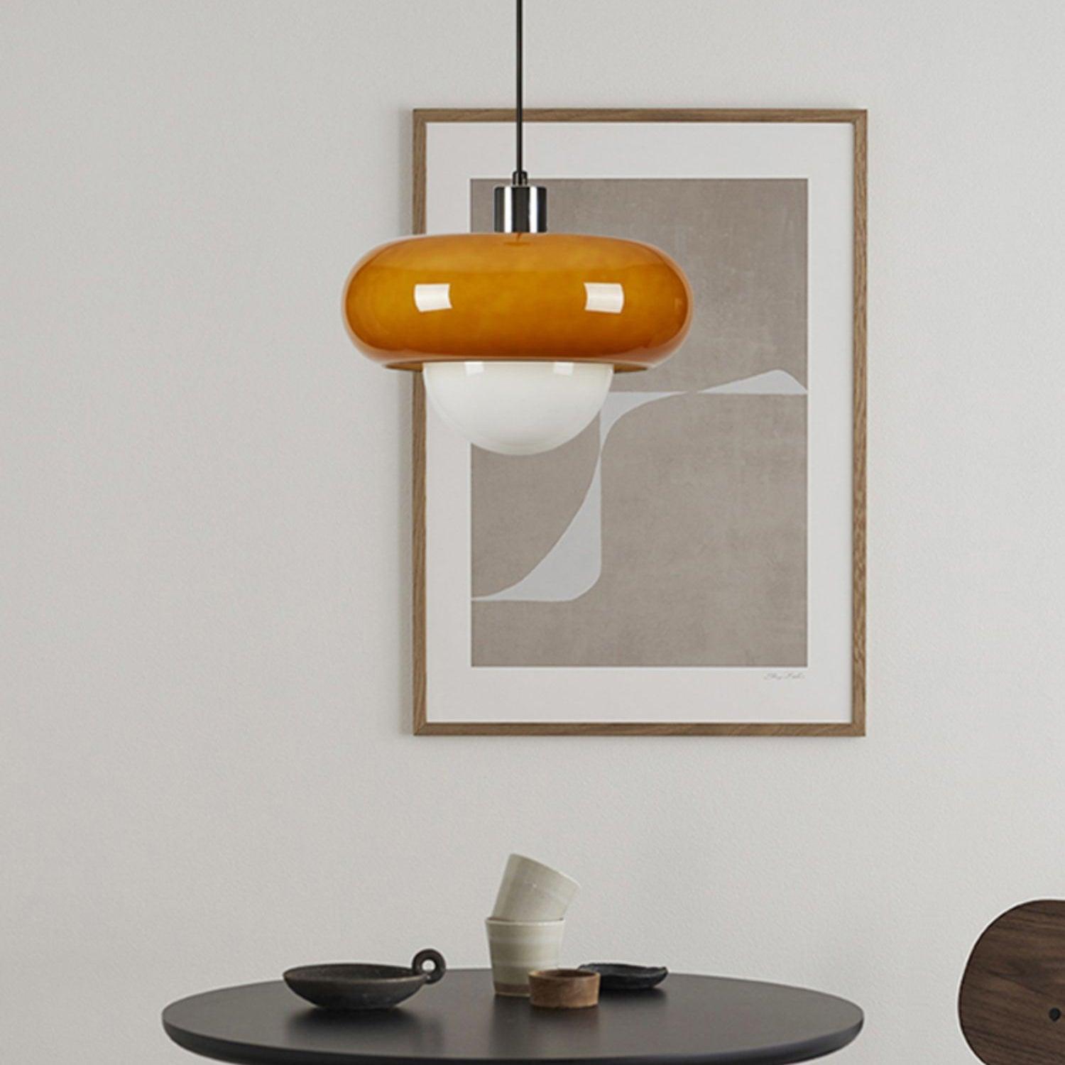 Pendant Glass Light With Chrome Mushroom Shade Bauhaus Style Adjustable