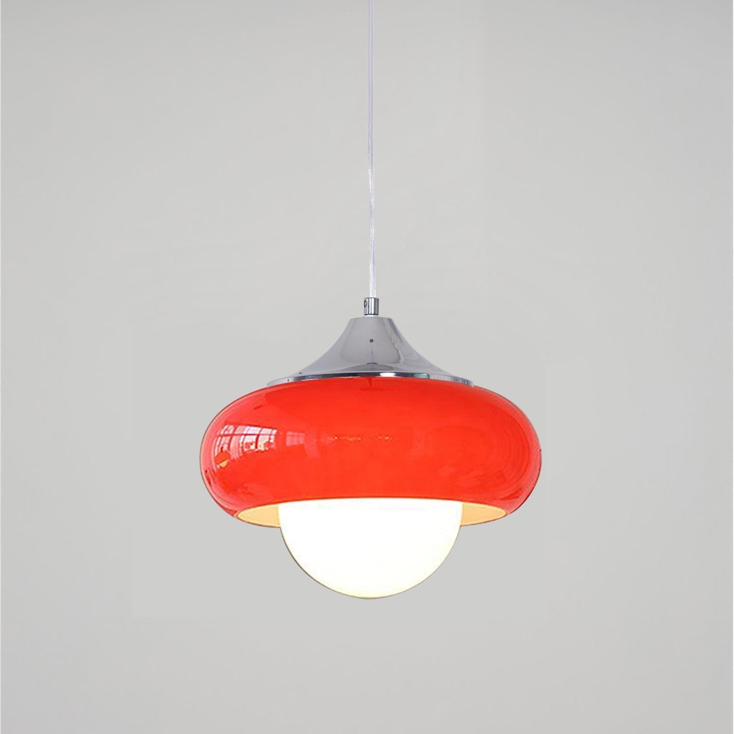 Pendant Glass Light With Chrome Mushroom Shade Bauhaus Style Adjustable