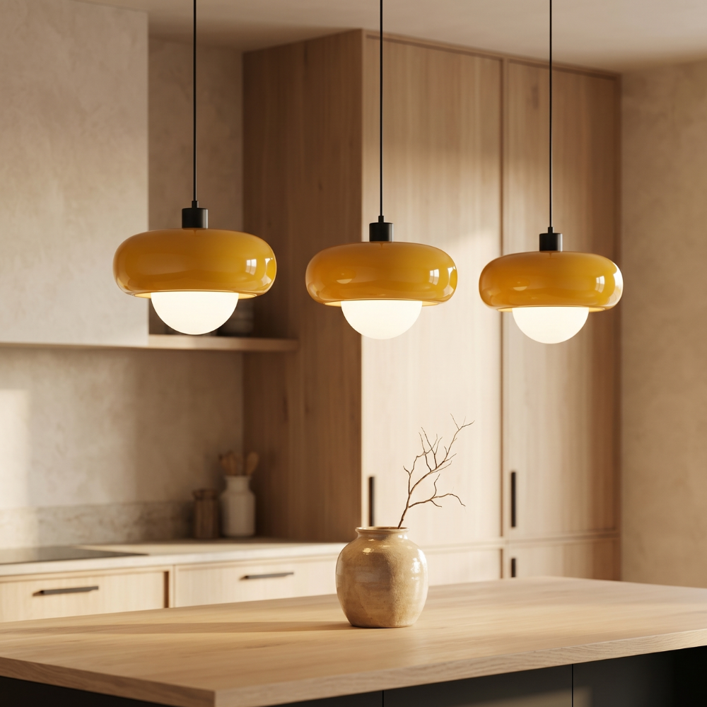 Pendant Glass Light With Chrome Mushroom Shade Bauhaus Style Adjustable