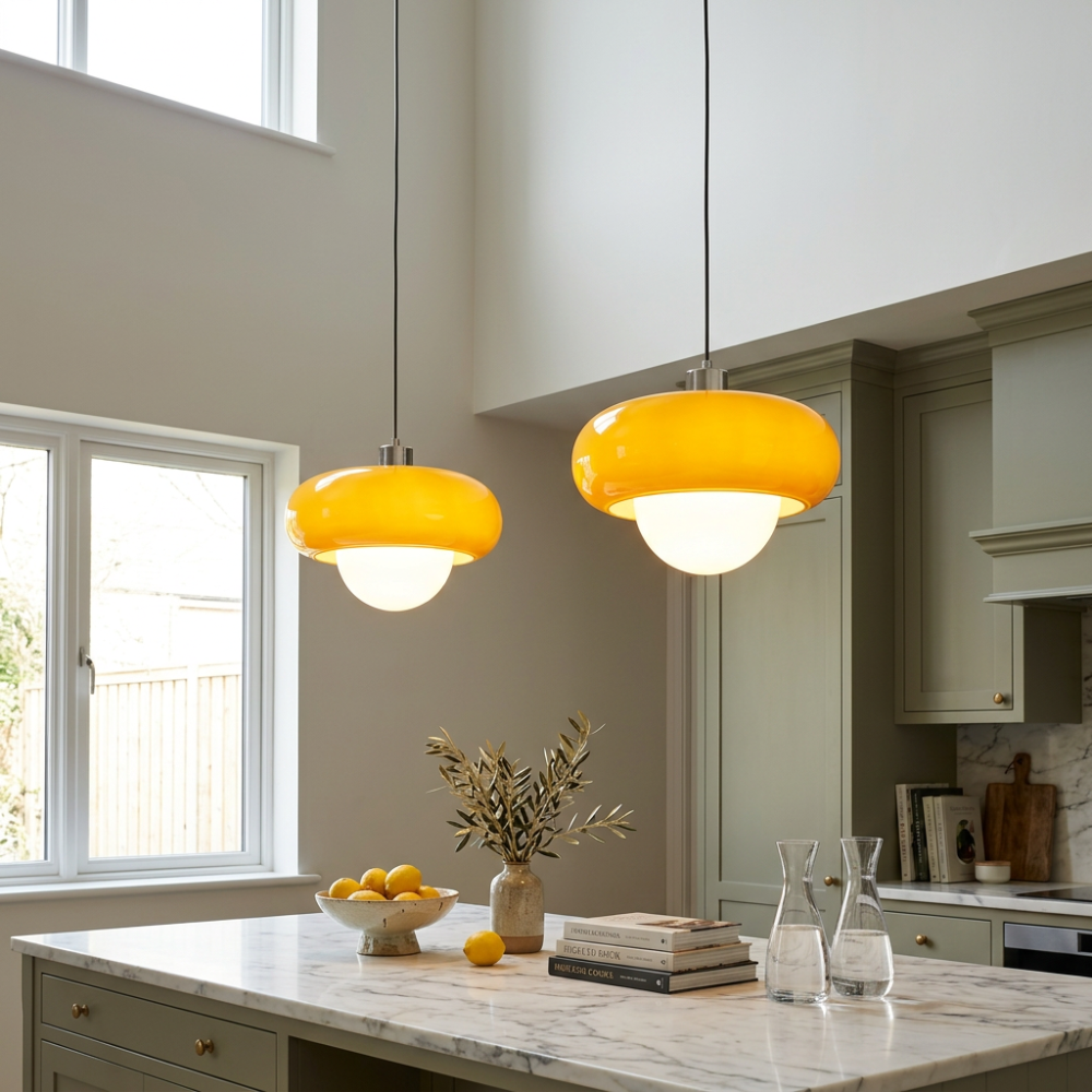 Pendant Glass Light With Chrome Mushroom Shade Bauhaus Style Adjustable