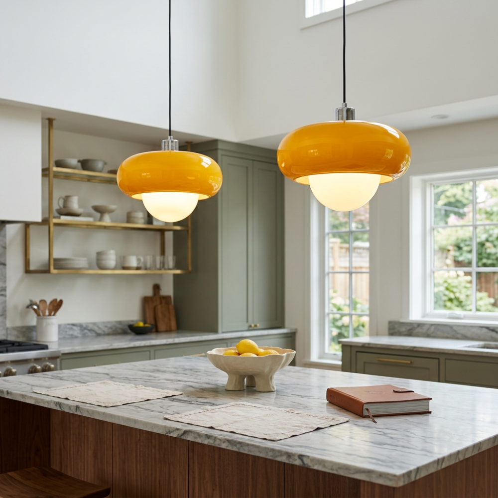 Pendant Glass Light With Chrome Mushroom Shade Bauhaus Style Adjustable