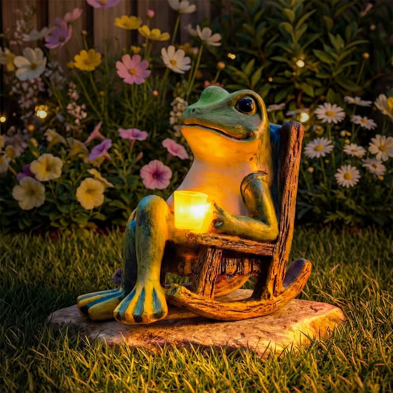 Statua da giardino a forma di rana con illuminazione automatica | meowbutter