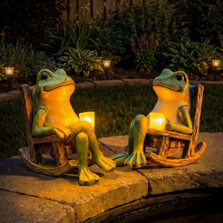 Statua da giardino a forma di rana con illuminazione automatica | meowbutter