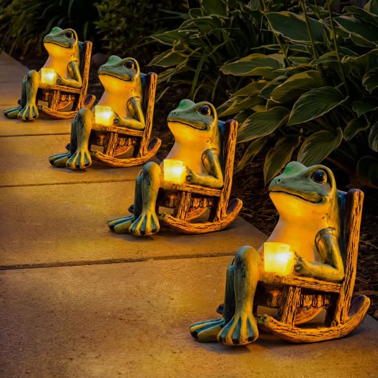 Statua da giardino a forma di rana con illuminazione automatica | meowbutter