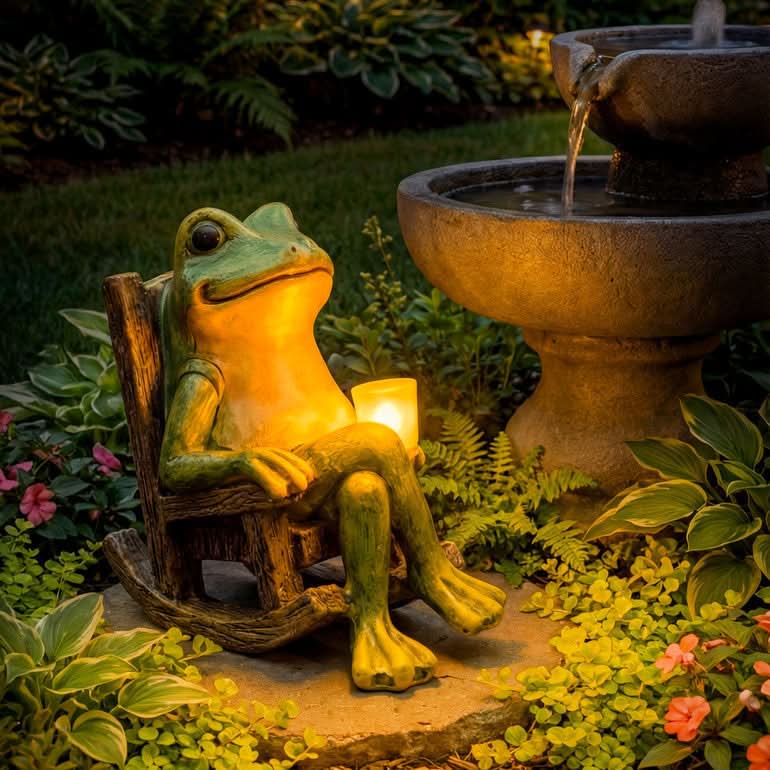 Statua da giardino a forma di rana con illuminazione automatica | meowbutter