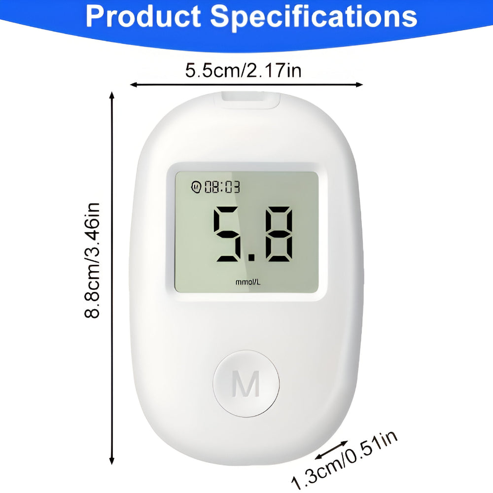 Compact Digital Blood Sugar Meter — Portable Glucose Monitor, Fast Readings, High-Contrast Display