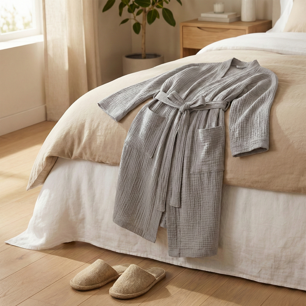 All-Season Bathrobe Made From One Hundred Percent Muslin Cotton