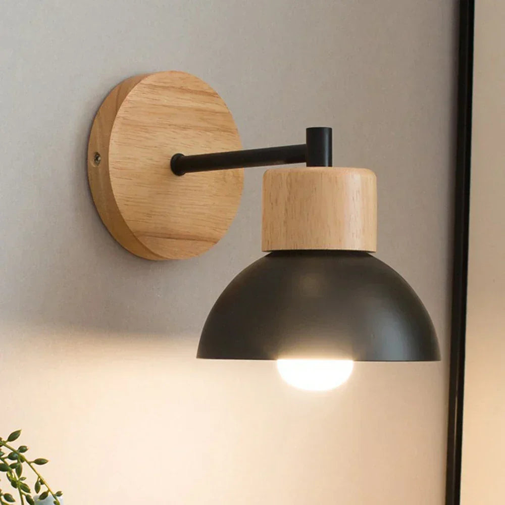 Warm Nordic Wall Sconce — Smooth Timber and Powder Coated Metal Housing