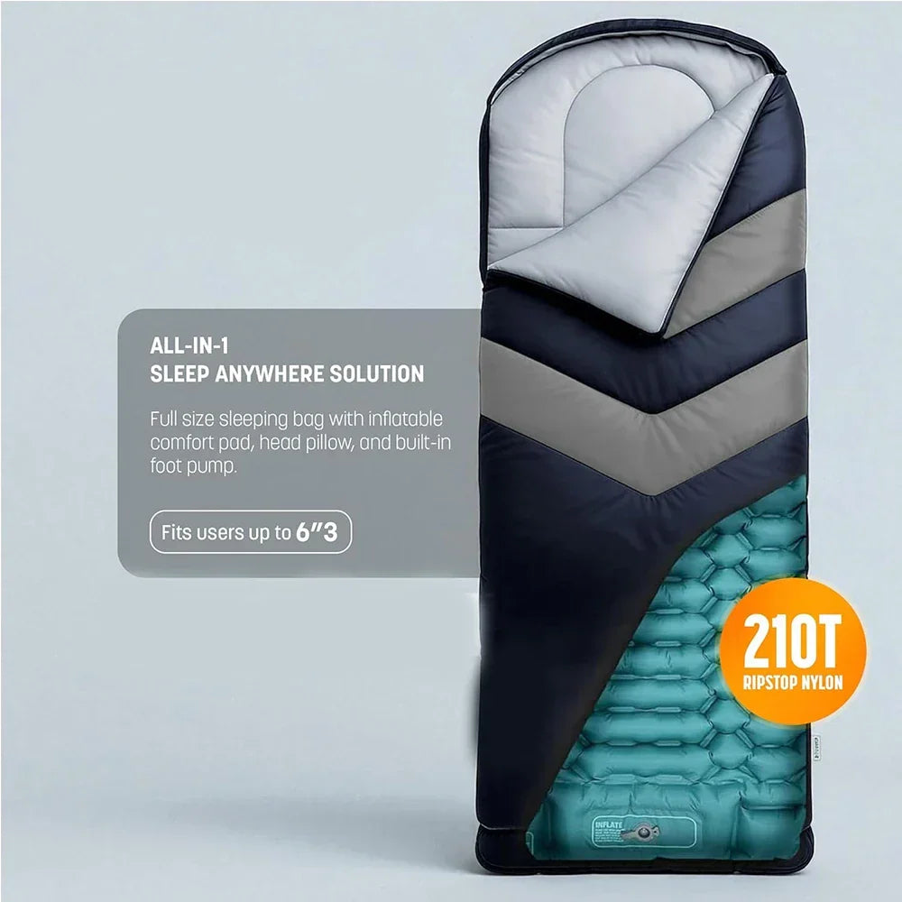 AirPack Sleeper Inflatable Sleeping Bag — Built-In Sleeping Pad and Pillow, Single Occupant