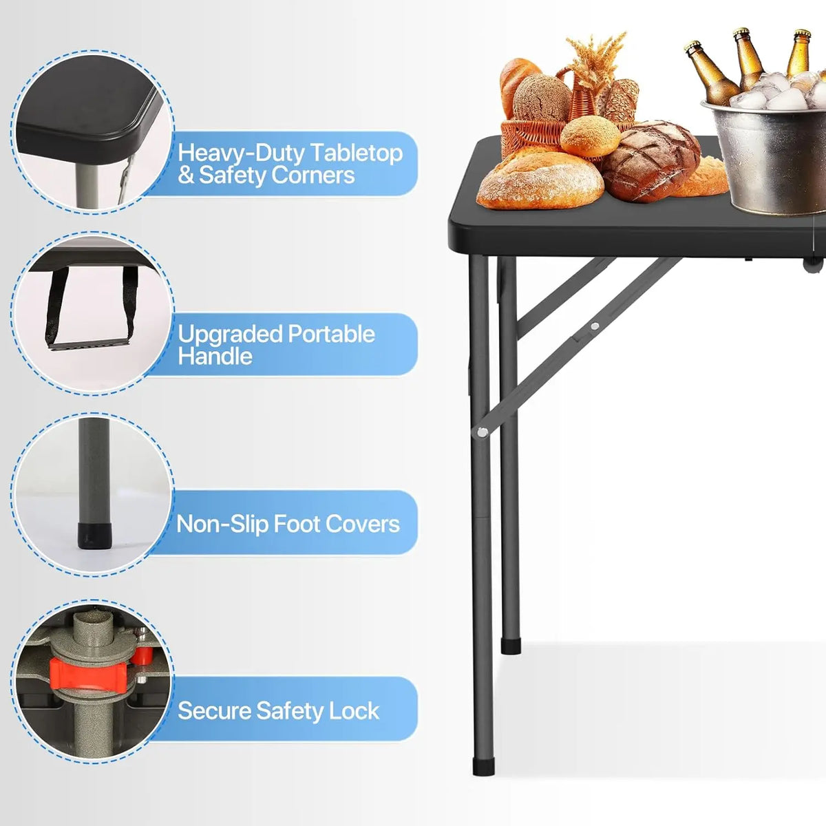 Tavolo da picnic pieghevole — altezza regolabile di 4 piedi, struttura portatile robusta, piano da 48x24 pollici, 15.21 libbre