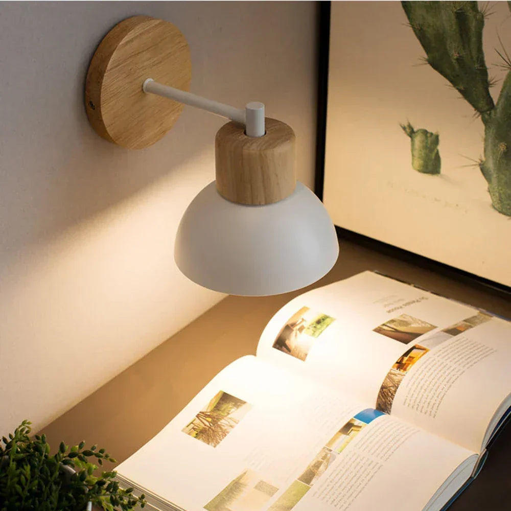 Warm Nordic Wall Sconce — Smooth Timber and Powder Coated Metal Housing