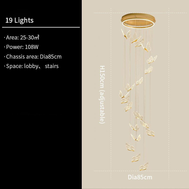 Maribel 3D Butterfly Spiral Chandelier in Iron and Acrylic | Orntli