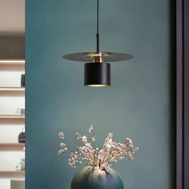 Modern Minimalist Pendant Ceiling Light — Cylindrical Frame, Floating Disc Diffuser