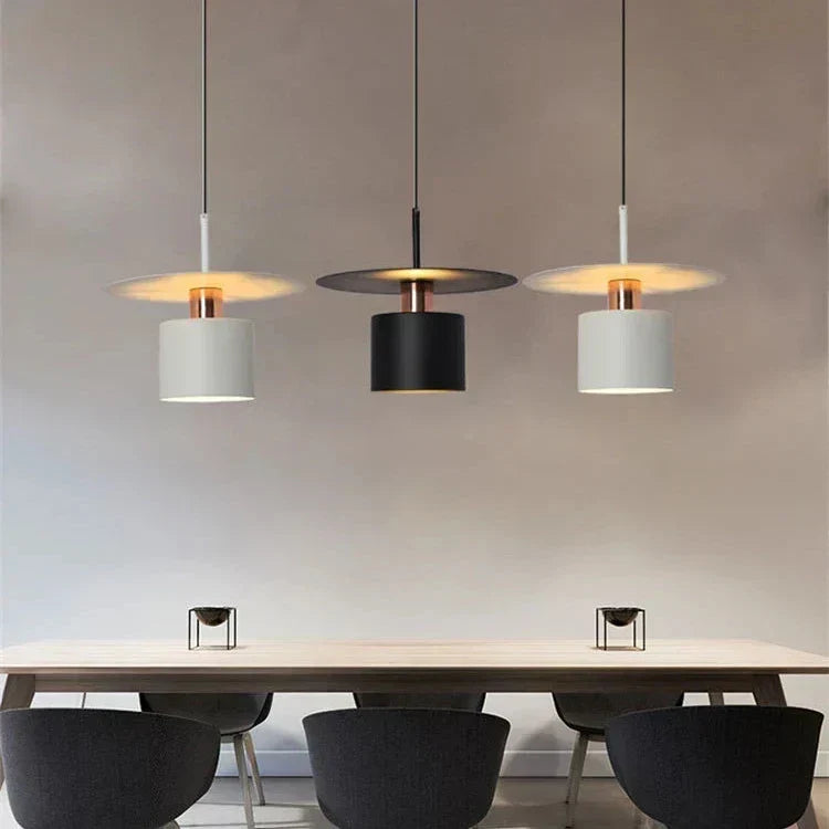 Modern Minimalist Pendant Ceiling Light — Cylindrical Frame, Floating Disc Diffuser