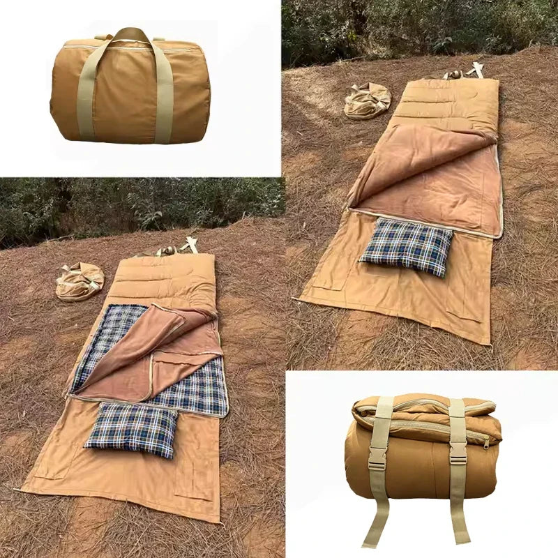 Sac de couchage imperméable léger 3 saisons CozyNest - doublure en flanelle, oreiller inclus