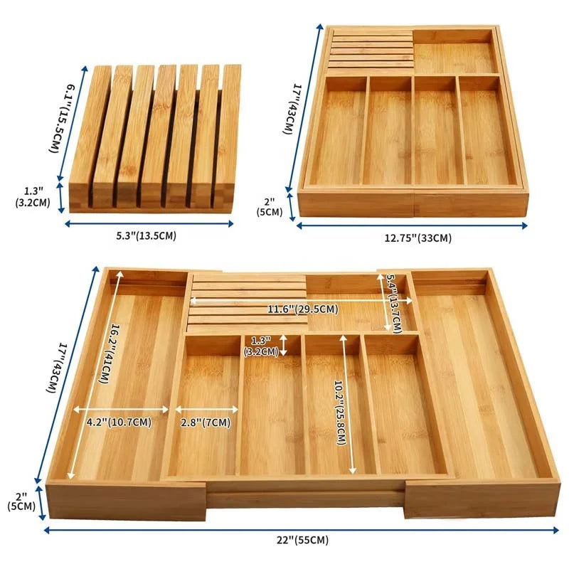 EcoStyle bambusbestikbakke — 7 rum, justerbar ramme