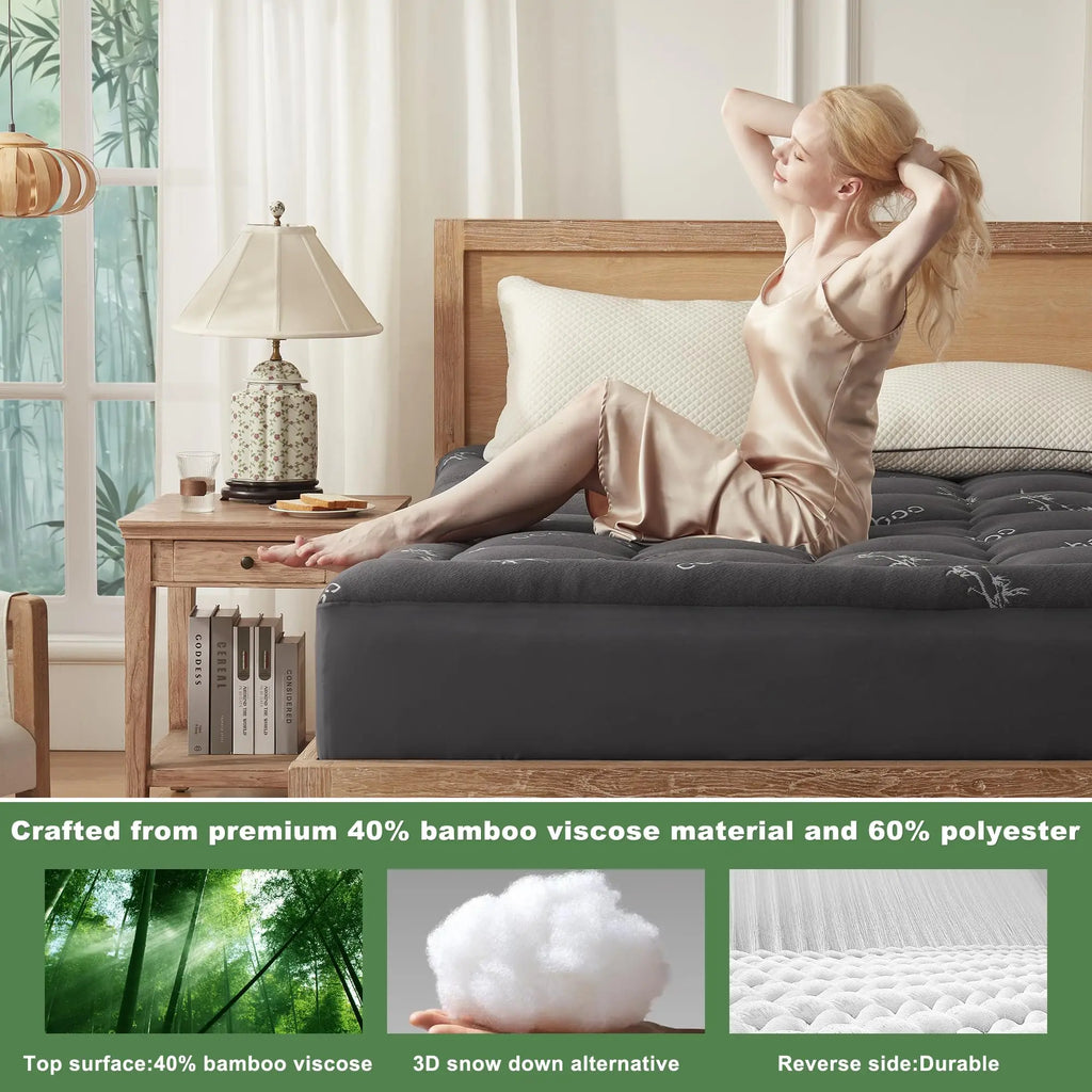 Pikowany ochraniacz na materac z kolekcji EcoComfort — bambusowa wiskoza, wodoodporny, oddychający