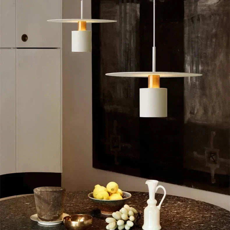 Modern Minimalist Pendant Ceiling Light — Cylindrical Frame, Floating Disc Diffuser