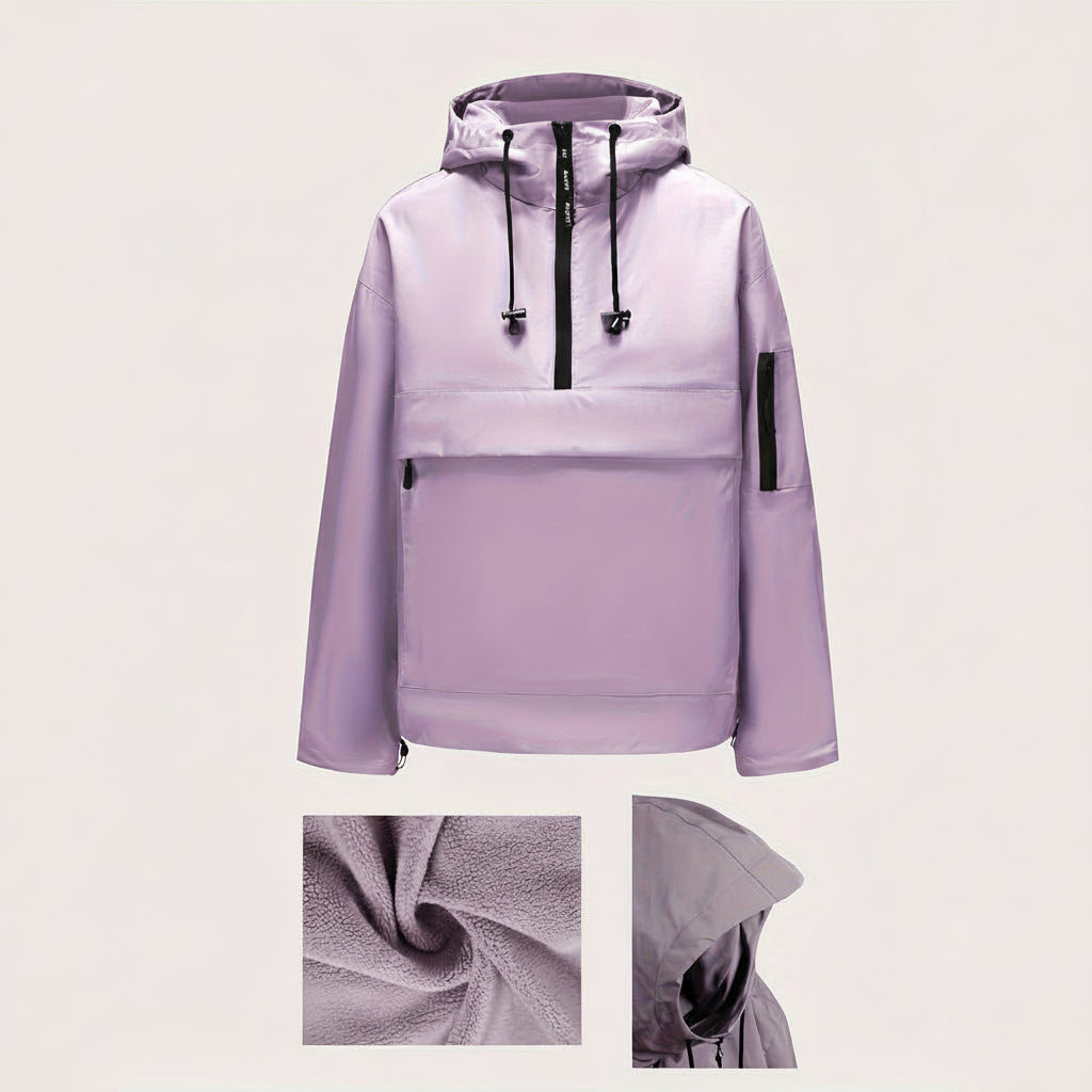 Casual Quarter-Zip Hooded Jacket — Soft Insulated Fabric, Front Zippered Pocket
