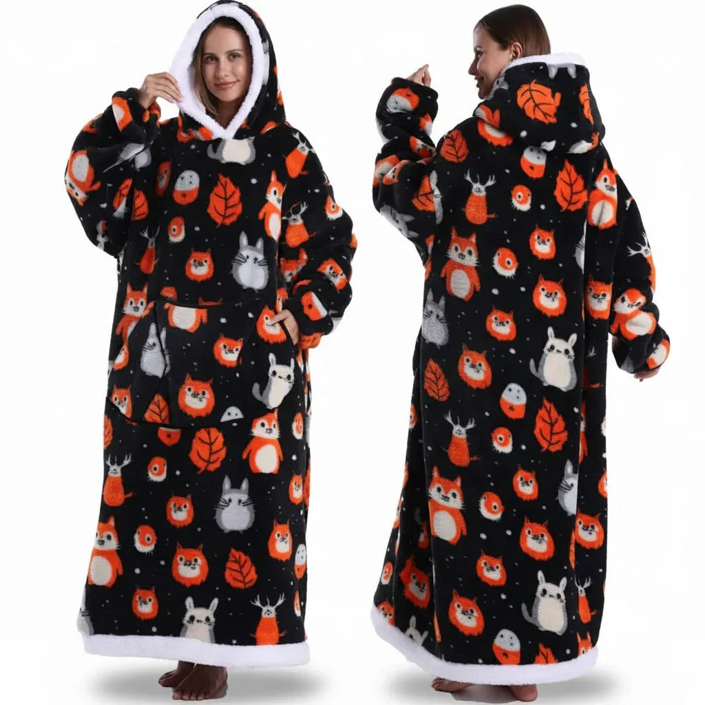 Sweat à capuche couverture Sherpa à imprimé Halloween surdimensionné