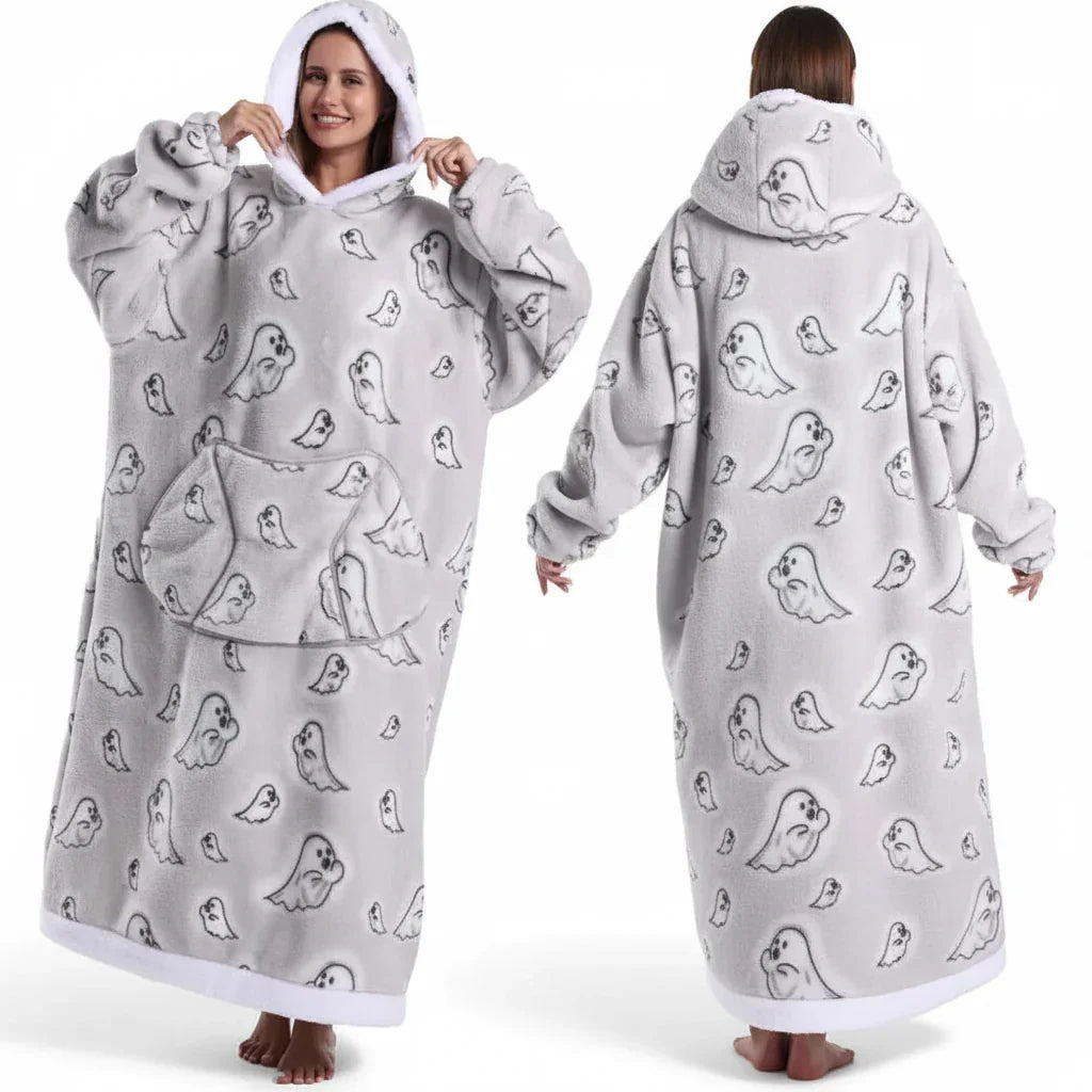 Sweat à capuche couverture Sherpa à imprimé Halloween surdimensionné