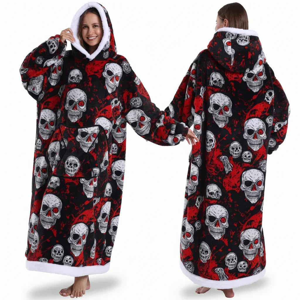 Sweat à capuche couverture Sherpa à imprimé Halloween surdimensionné