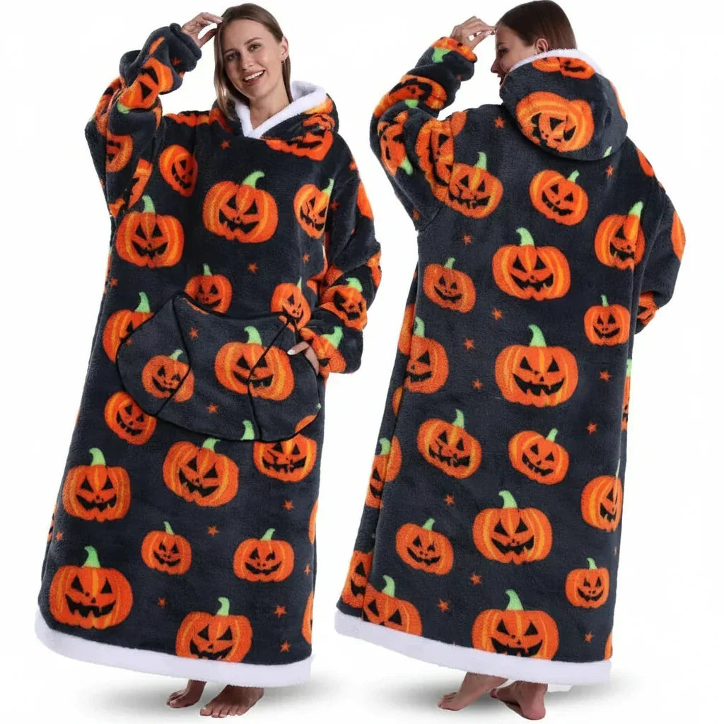 Sweat à capuche couverture Sherpa à imprimé Halloween surdimensionné