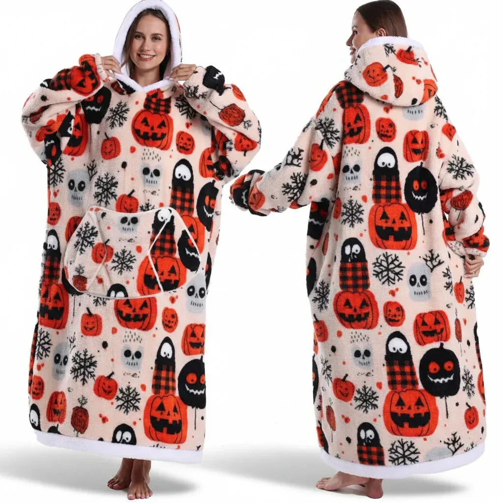 Sweat à capuche couverture Sherpa à imprimé Halloween surdimensionné