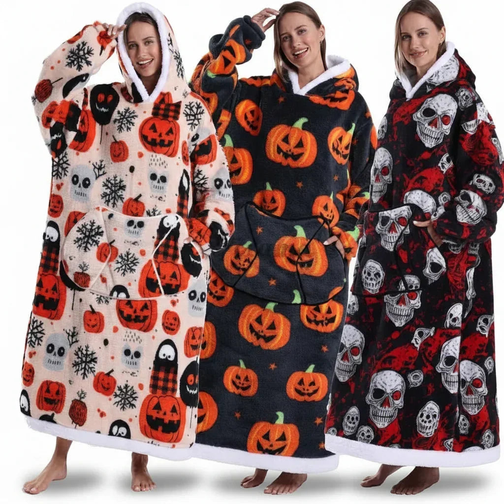 Sweat à capuche couverture Sherpa à imprimé Halloween surdimensionné