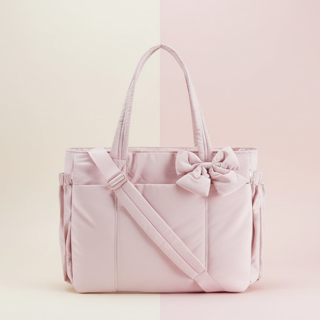 Sac cabas en nylon légèrement rembourré - nœud décoratif, texture tressée