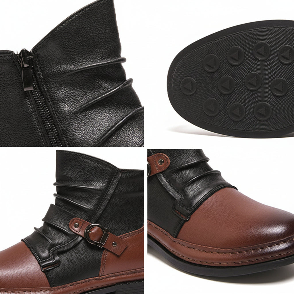 Ankelboots i fullnarvigt läder för herr — sidodragkedja och spänne med rem